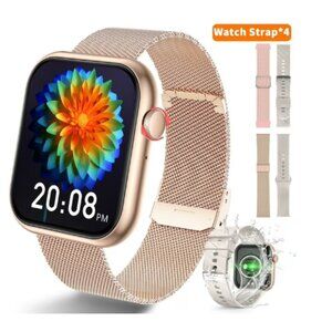 NEW Women's 46mm Smartwatch Fitness Tracker Android or iOS - Rose Gold - 4 Bands